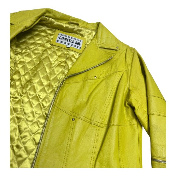 LAURENCE ROY Vintage LEATHER Luxury Neon Retro Bomber Jacket Womens Large - Picture 8 of 10